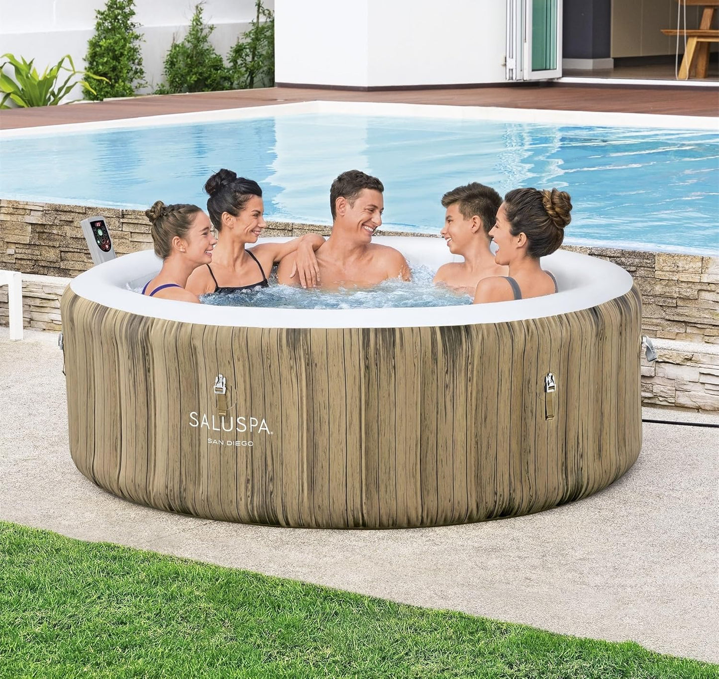 Bestway SaluSpa Miami EnergySense AirJet Inflatable Hot Tub Spa (71" x 26") | Portable Hot Tub with 2 Covers (1 Energy-Efficient Thermal Cover and 1 Standard Cover) | Fits Up to 2-4 Persons | Black