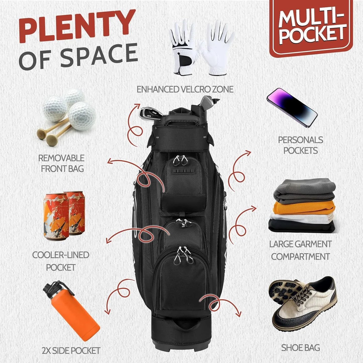 14-Way Golf Cart Bag Pro with Full Length Divider Top, Golf Bag for Men