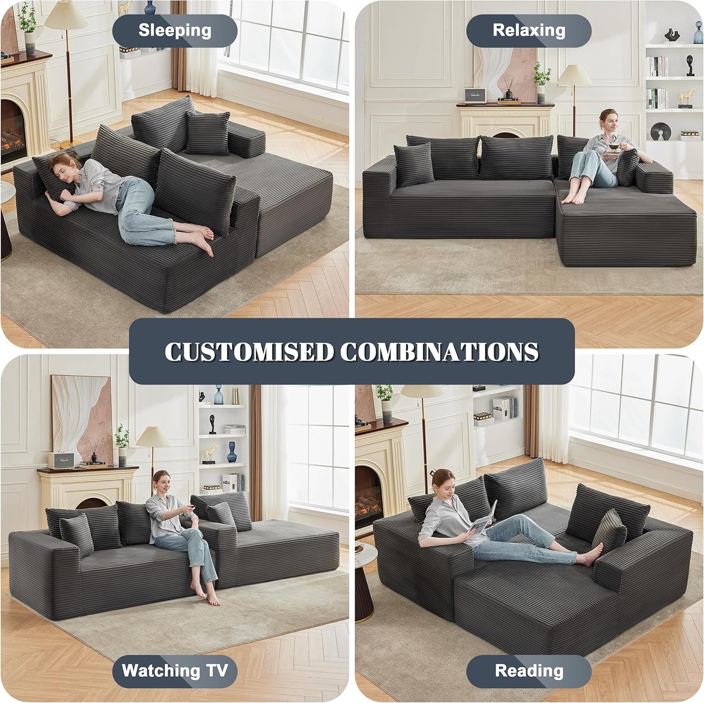 110-inch cloud sofa, boneless sofa in the living room, modular sofa with deep seats