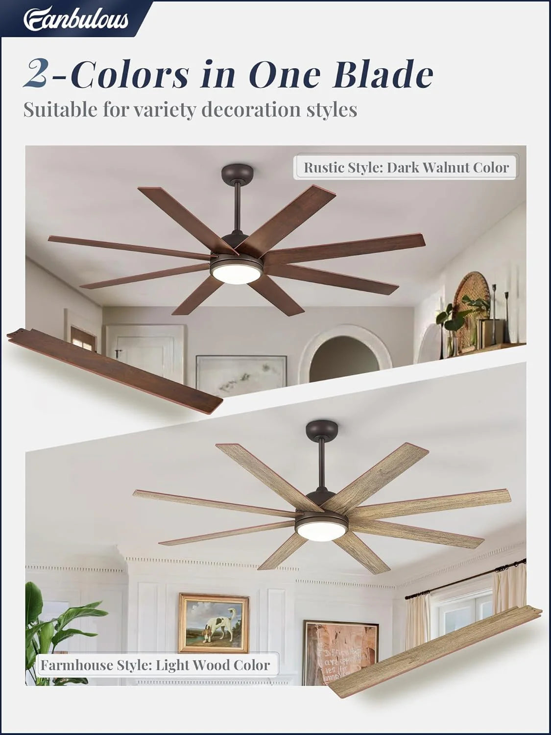 Ceiling Fan Indoor/Outdoor 8 Blades 65 inches