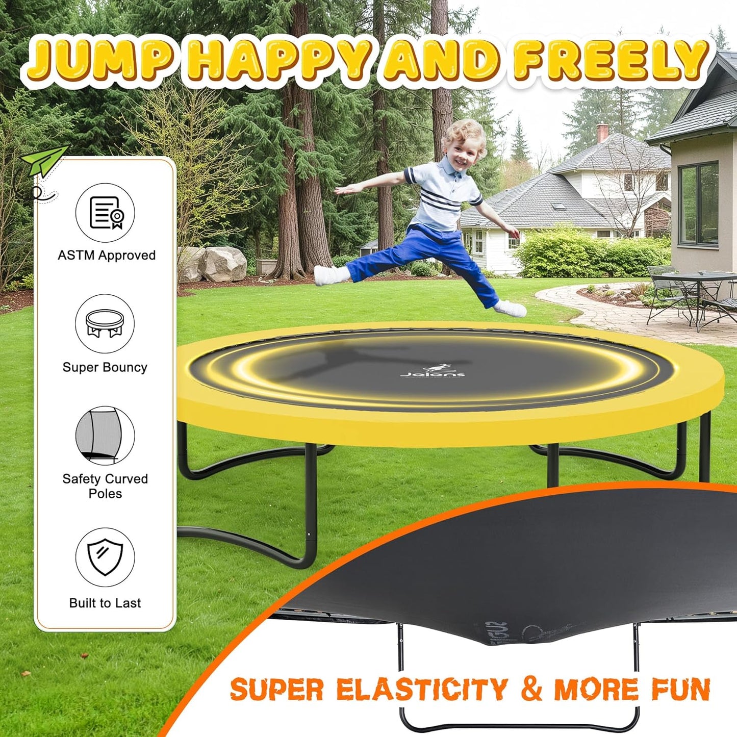 Trampoline 8FT 10FT 12FT 14FT 16FT, Recreational Trampolines with Enclosure Net and Ladder, Outdoor Anti-Rust Trampolines for Kids and Adults, ASTM Approved