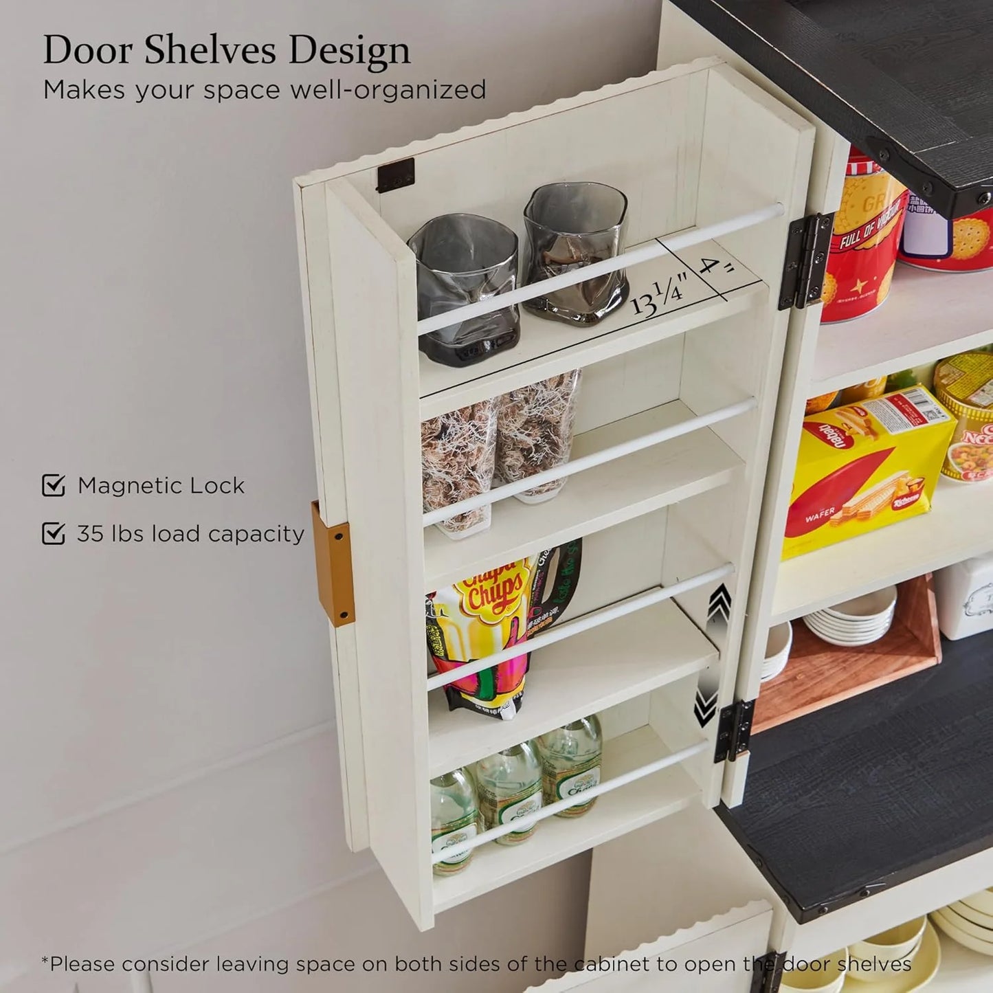 Fluted Pantry Cabinet, 72" Tall Modern Storage Cabinet with 4 Doors, Organizer, Drawer and Adjustable Shelves, Wood Cupboard