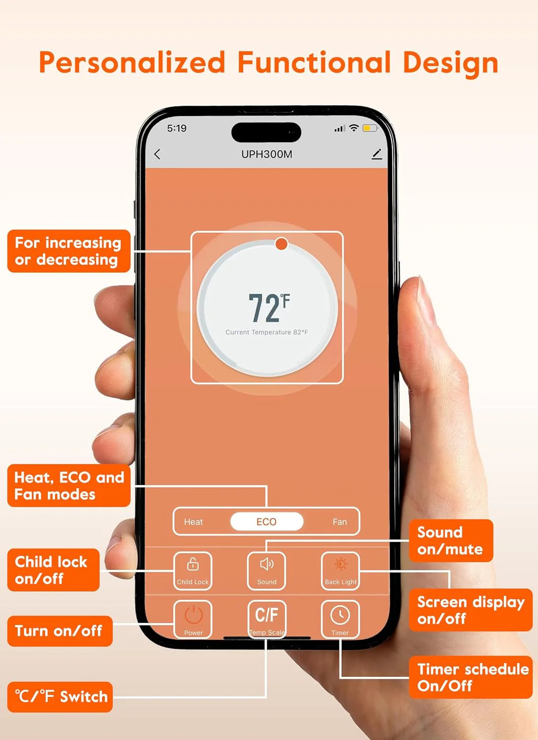 Wall mounted electric heater with WiFi and remote control, floor standing heater 1500W fast coverage for large rooms