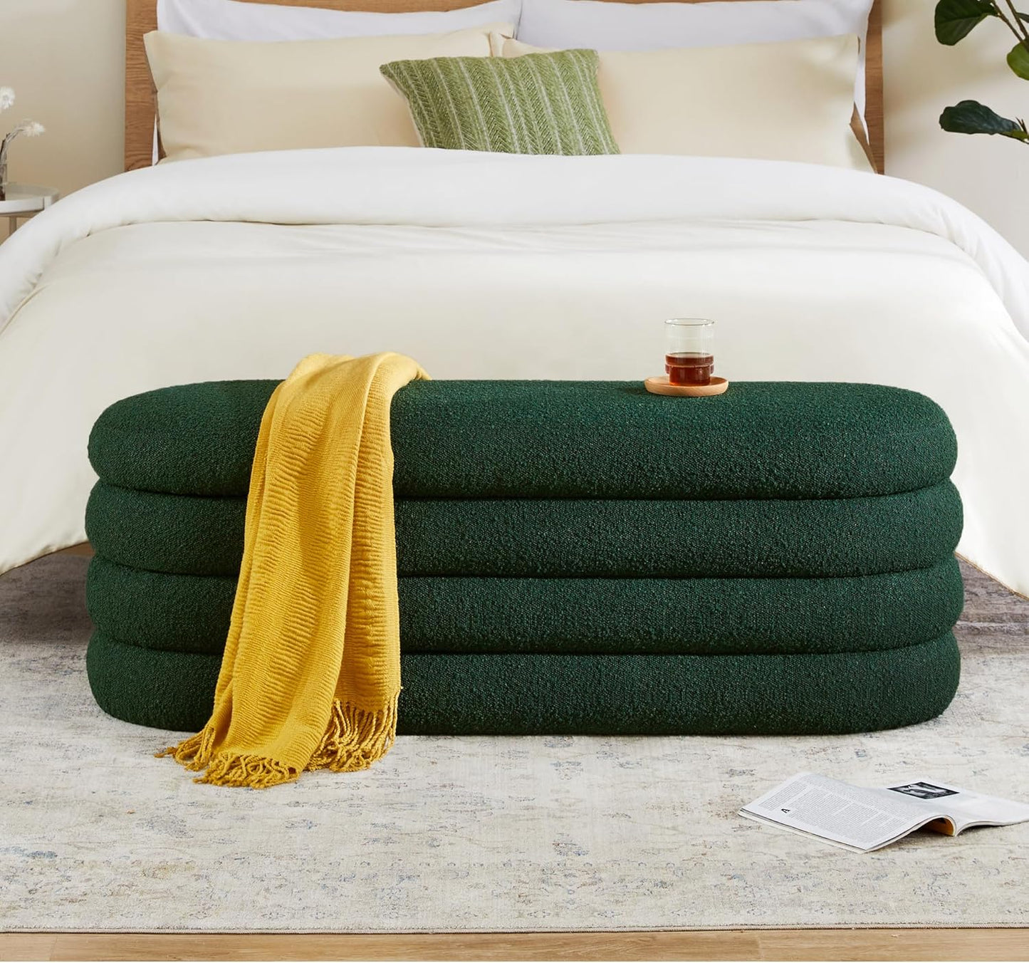 Storage Ottoman Bench 49.2 Inch Upholstered Fabric Storage Bench