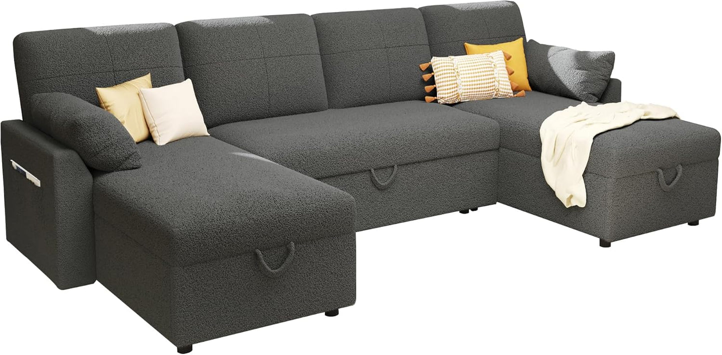 VanAcc Sofa Bed, Sleeper Sofa with Storage Chaise- 2 in 1 Pull Out Couch Living Room, Comfy Sleeper Couch