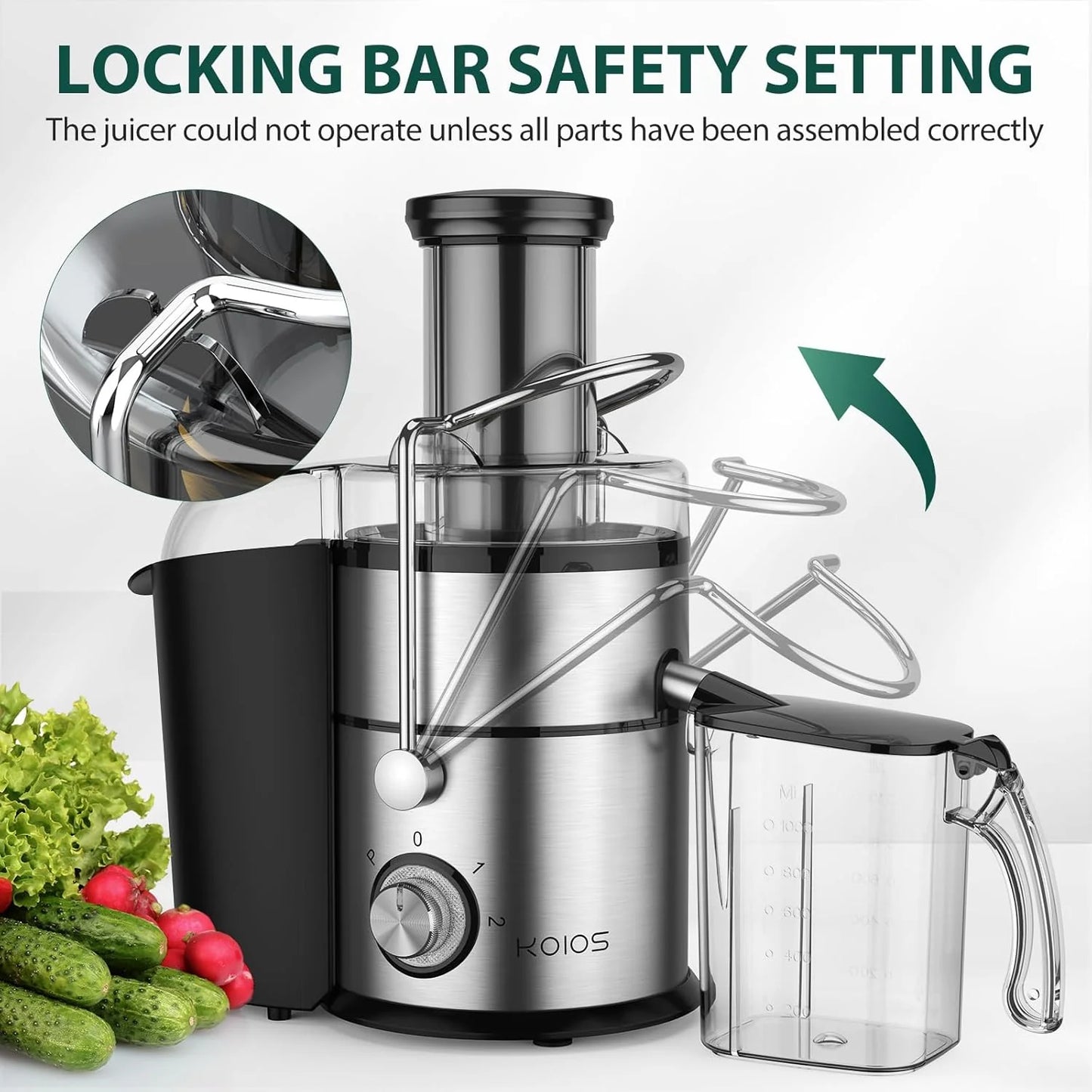 1300W KOIOS Centrifugal Juicer with Extra Large 3" Feed Chute and Titanium Filter