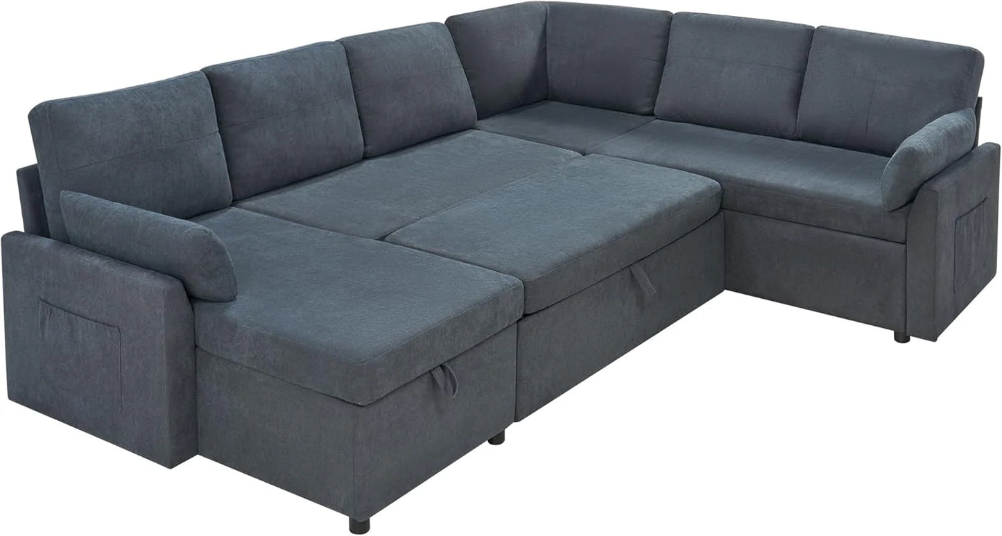 VanAcc Sofa Bed, Sleeper Sofa with Storage Chaise- 2 in 1 Pull Out Couch Living Room, Comfy Sleeper Couch