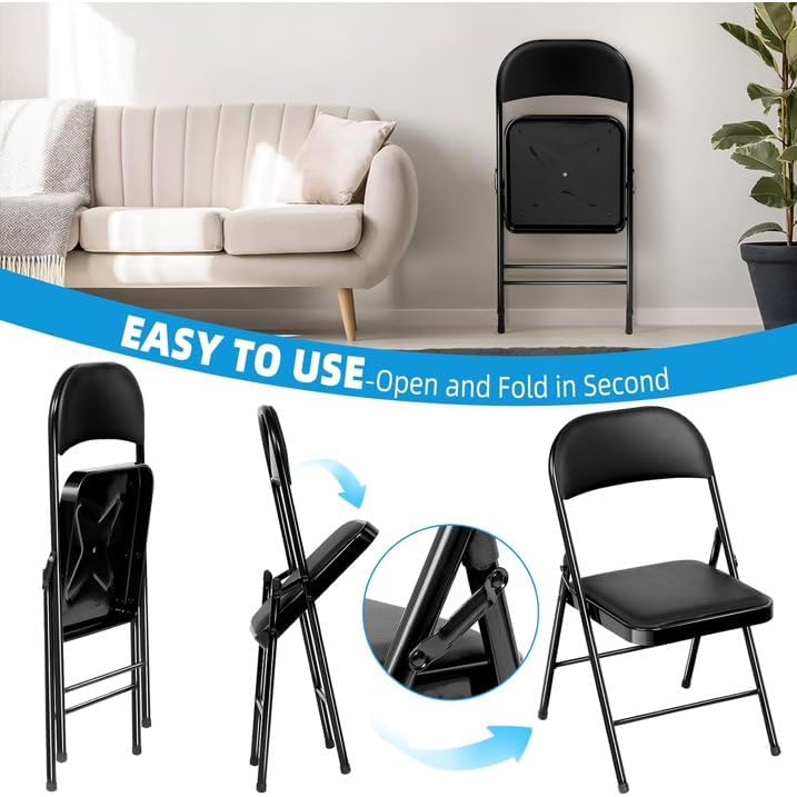 6 Pack Black Folding Chairs with Leather Chairs for Indoor and Outdoor Events Office Wedding Party Upholstered Chairs