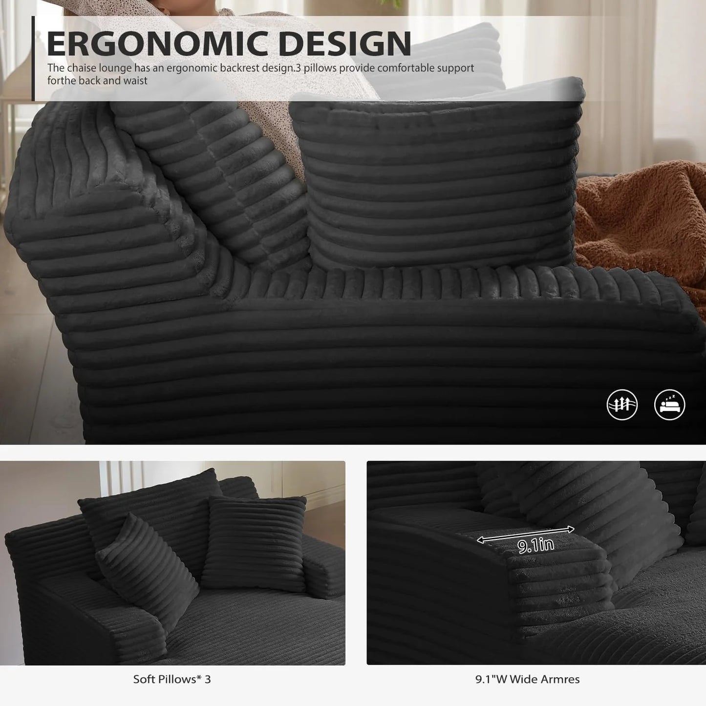 50-inch indoor recliner, oversized corduroy upholstered boneless sofa bed, deep sleeper sofa reading chair, cloud sofa, living room sofa