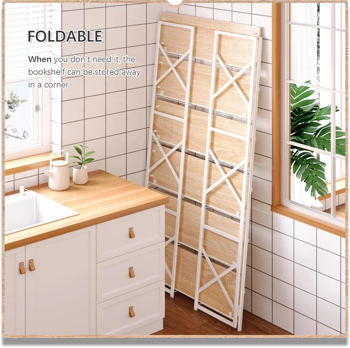 5 Tiers No Assembly Book Shelves 51.2" H Folding Bookshelf Bookcase