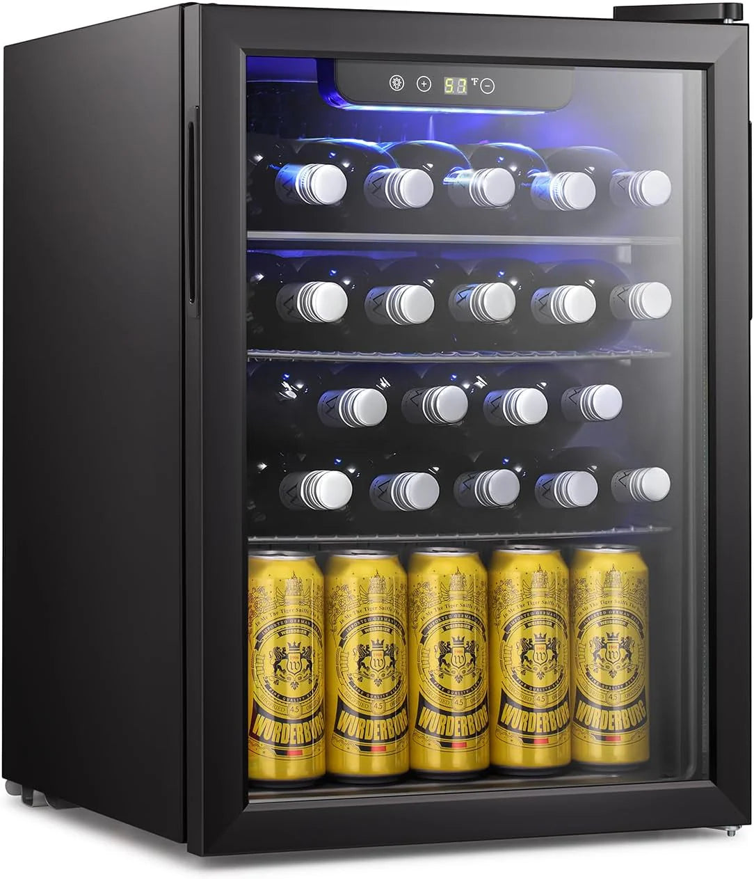 Antarctic Star 26 Bottle 130 Can Wine Cooler/Cabinet Beverage Refrigerator Mini Wine Cellar Beer Soda Clear Glass Door Bar Fridge Quiet Compressor Adjust Temp Freestanding Indoor Use 3.2cu.ft Black