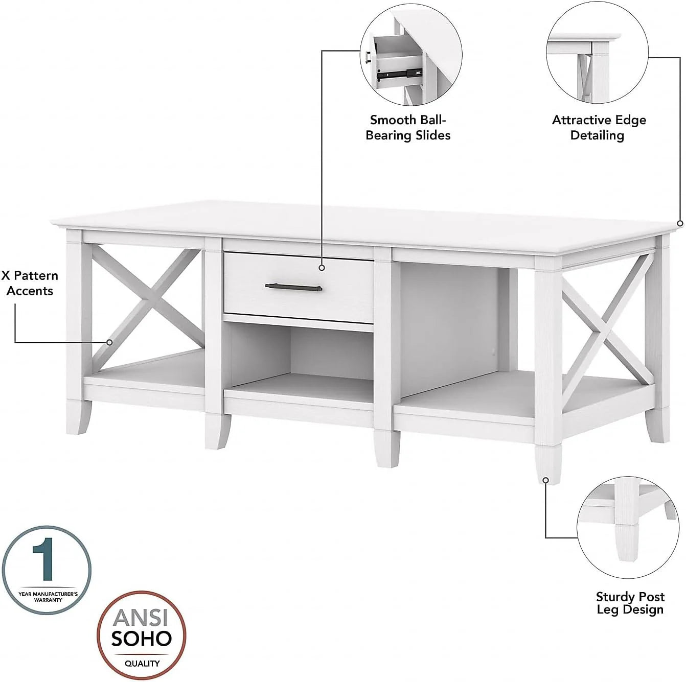 Key West Coffee Table with Storage in Washed Gray