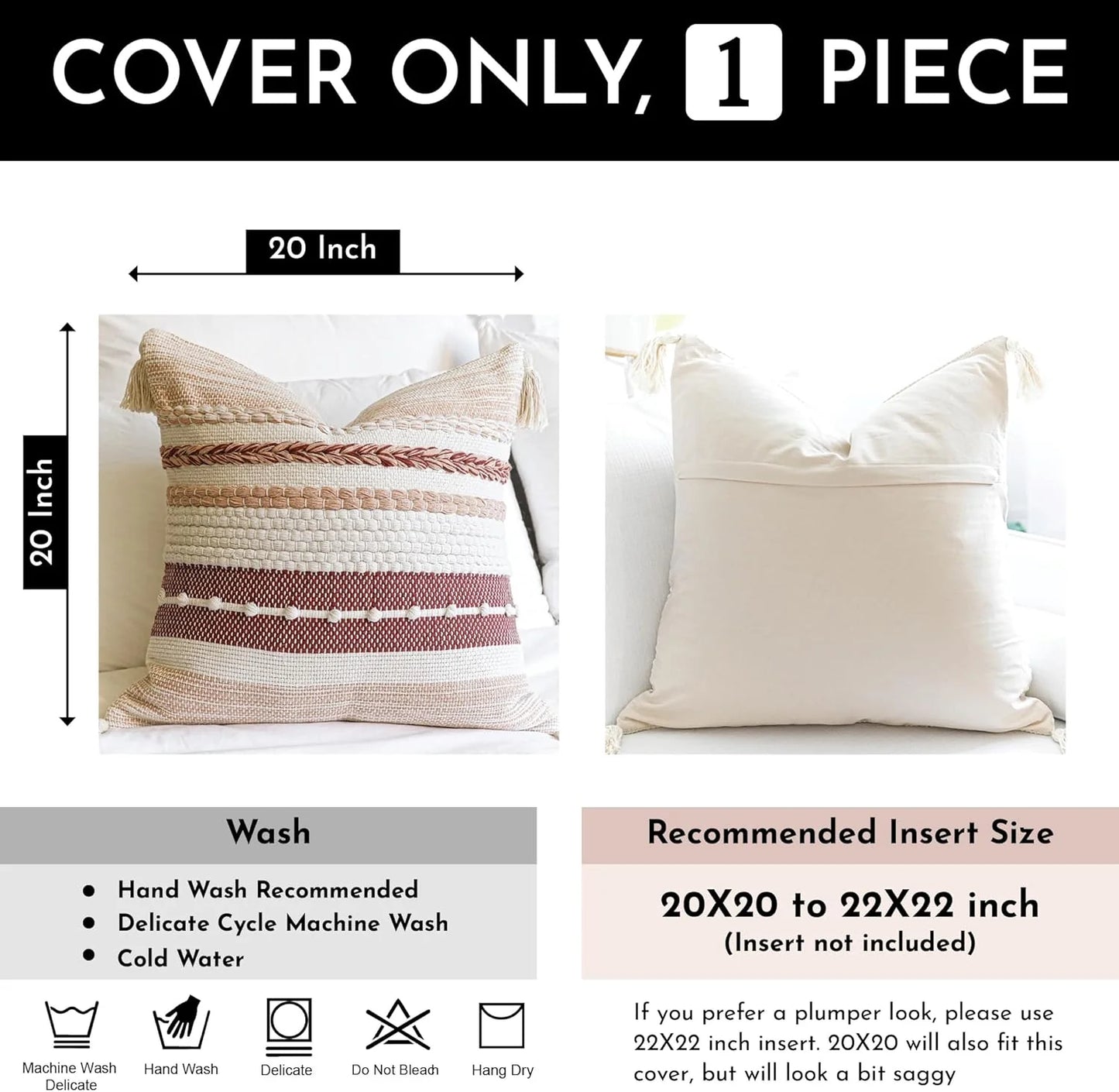 Blue Boho Decorative Throw Pillow Cover 20x20