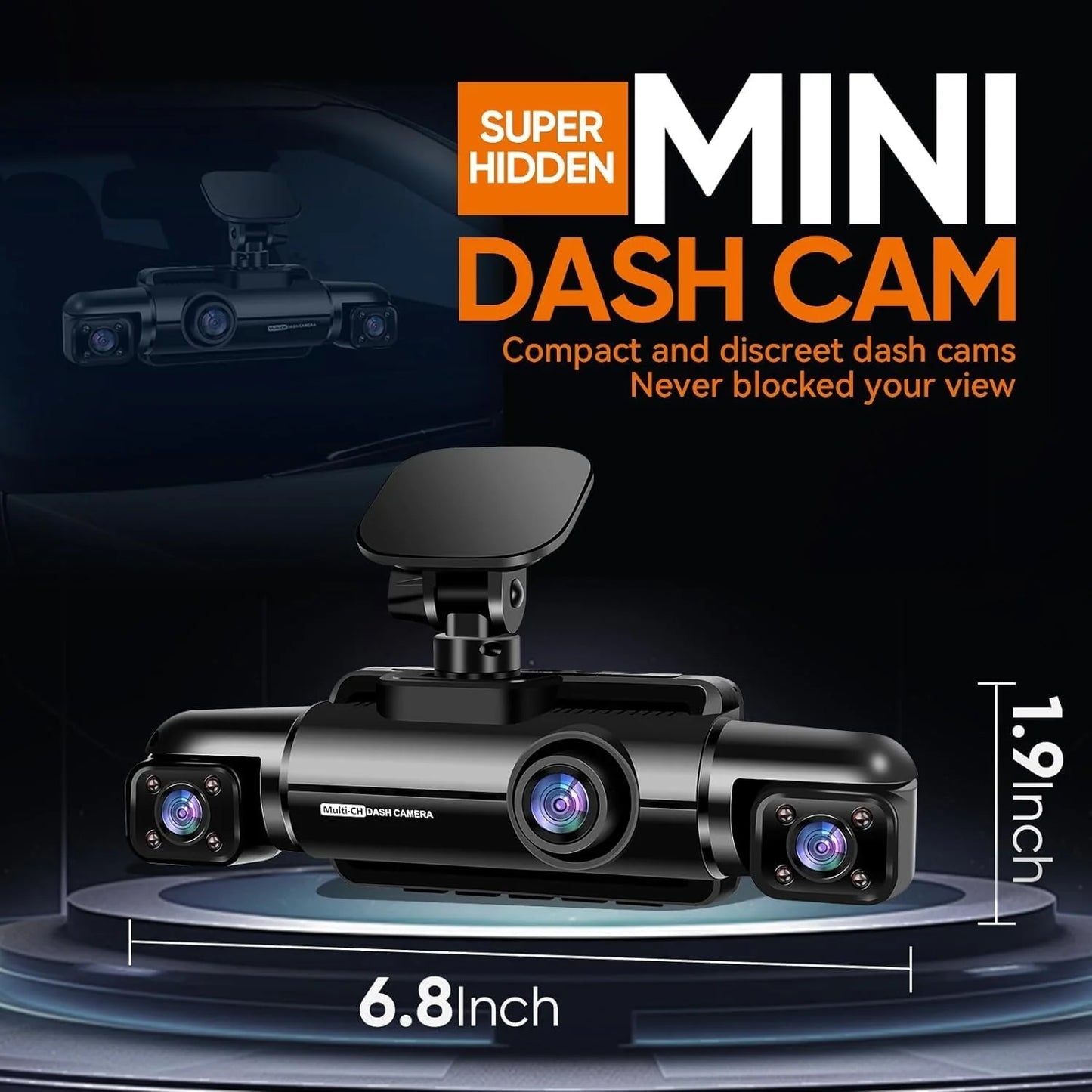 360° Dash Cam 4-Channel FHD 4*1080P Wi-Fi GPS Voice Control Car Camera, Front 2K+1080P*2 Dash Cam, with 64GB SD Card, Night Vision, 24-Hour Parking Mode