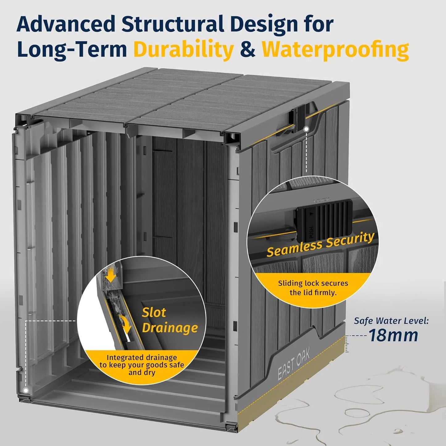 EAST OAK Outdoor Storage Box, 60 Gallon Deck Box Indoor and Outdoor Use, Waterproof Resin Storage Bin