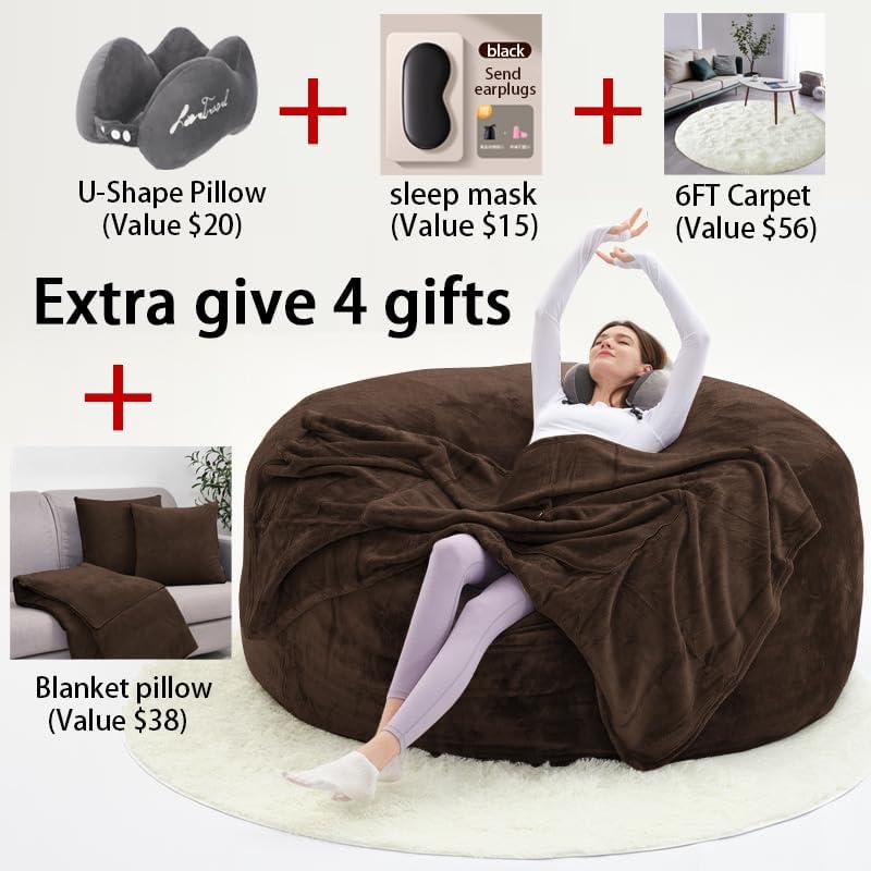 60" inch Oversized Bean Bag Sofa with Filling, Memory Sponge Bean Bag Chair