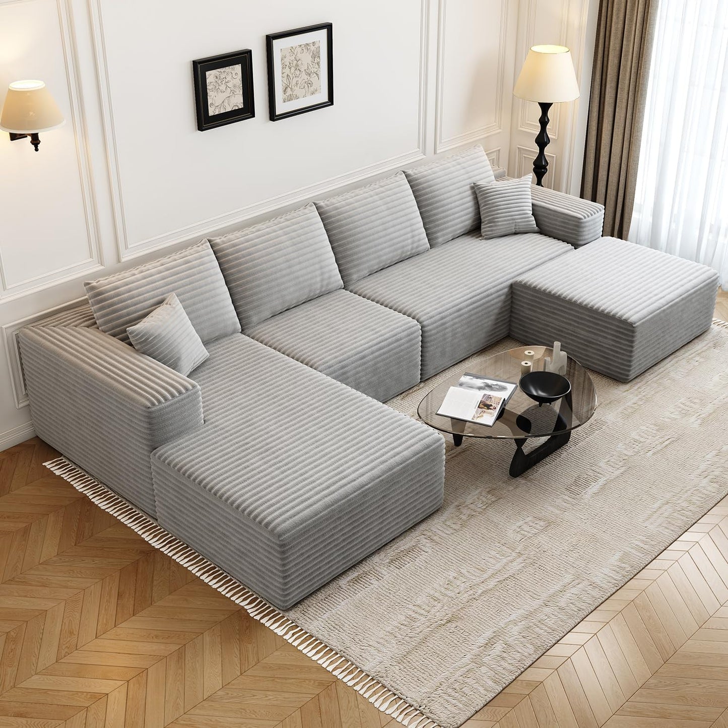 107.5 inch Cloud Modular Sectional Sofa with L-Shaped Chaise Lounge, Modern Minimalist Upholstered Sofa Deep Seating Corner Sofa