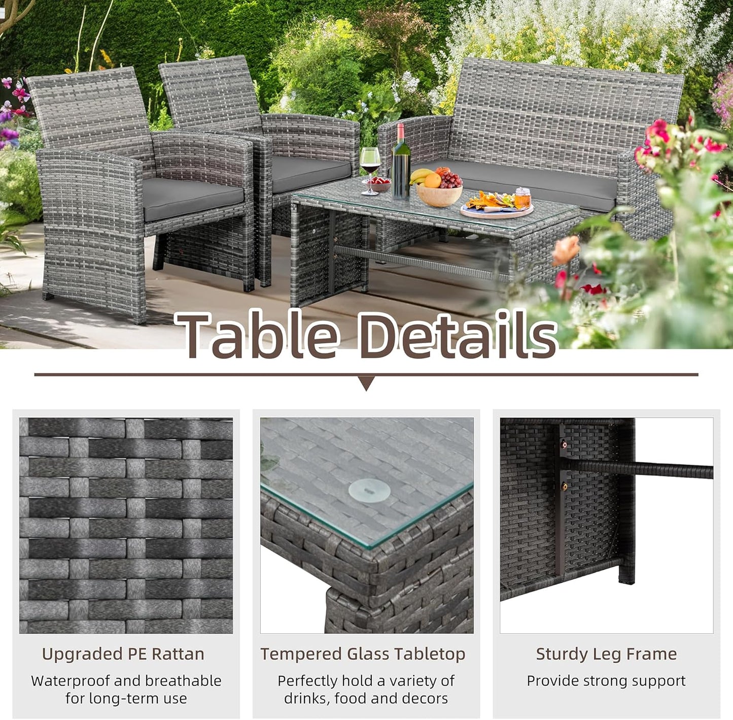 Shintenchi 4 Piece Patio Ratten Set Outdoor Furniture Set Wicker Conversation Set
