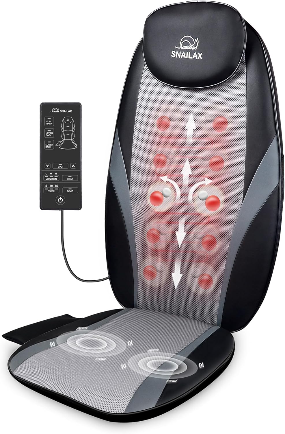 Snailax Shiatsu Massage Cushion with Heat Massage Chair Pad Kneading Back Massager for Home Office Seat use
