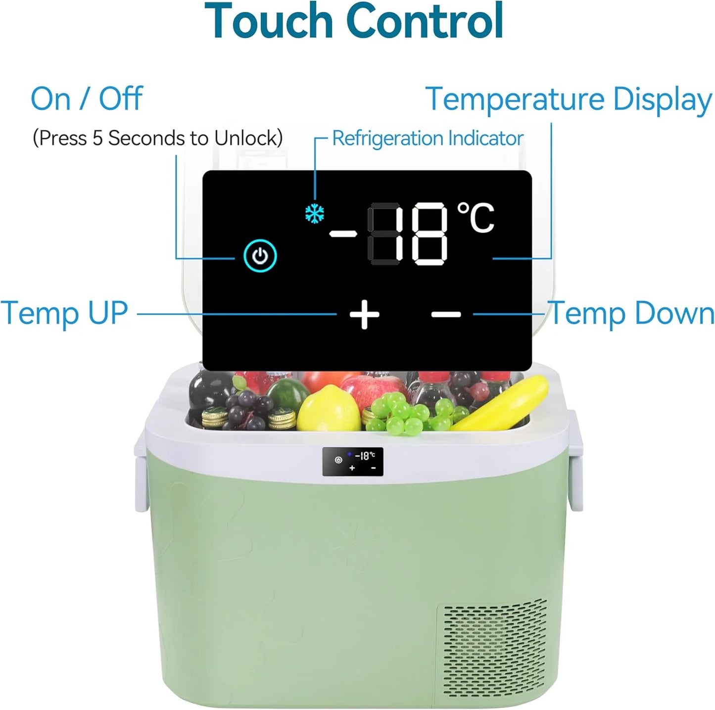 Car Fridge Portable 12 Volt Refrigerator 23 Quart (22 Liter) Freezer Compressor Cooler 12V/24V DC 110～240 V AC for Outdoor, Camping, Travel, Home Use -18℃~+15℃ (Green)