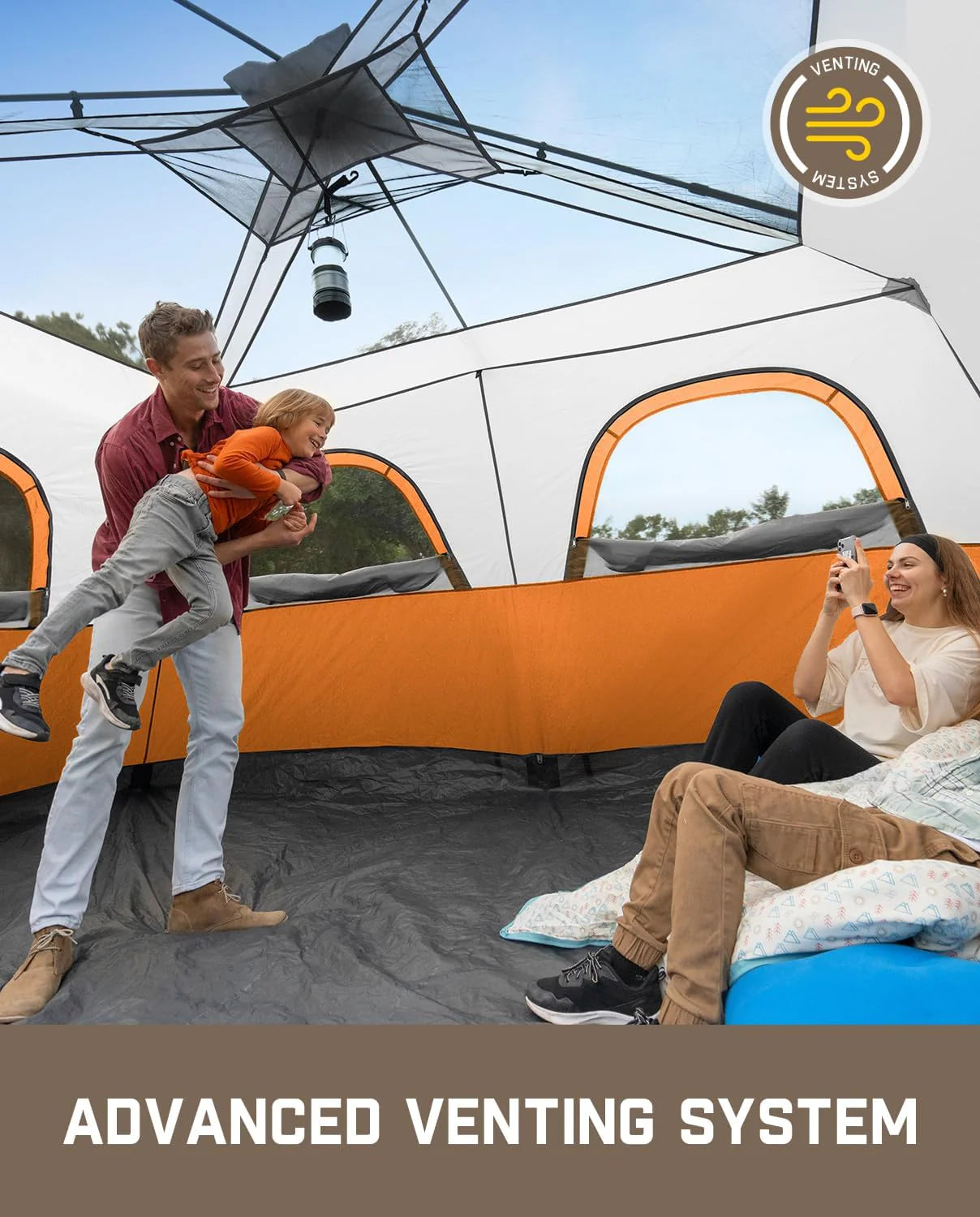 Portable camping tent for 4/6/8/10 people with instant cabin and rainproof and windproof