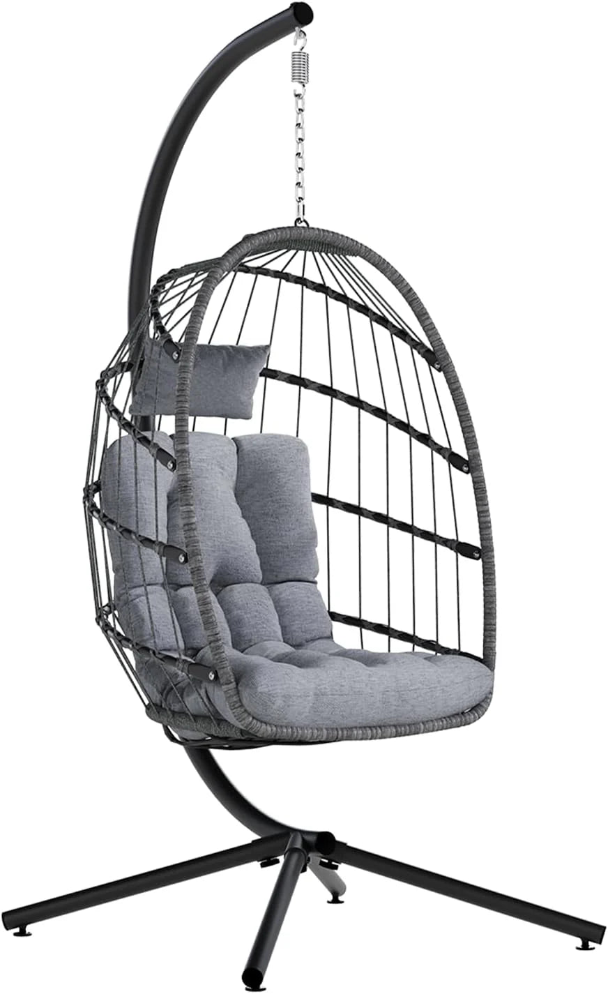 SWITTE Egg Chair Outdoor with Stand, Indoor Wicker Hanging Egg Swing Chair with Cushion, 350lbs Capacity for Patio, Bedroom