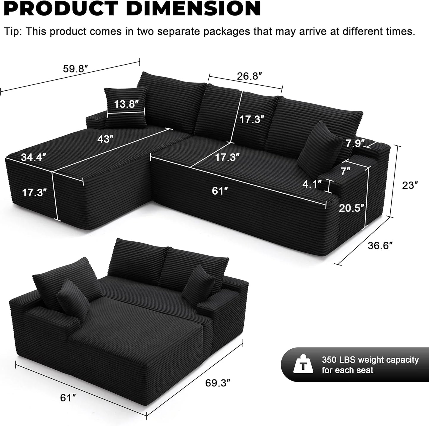 110-inch cloud sofa, boneless sofa in the living room, modular sofa with deep seats