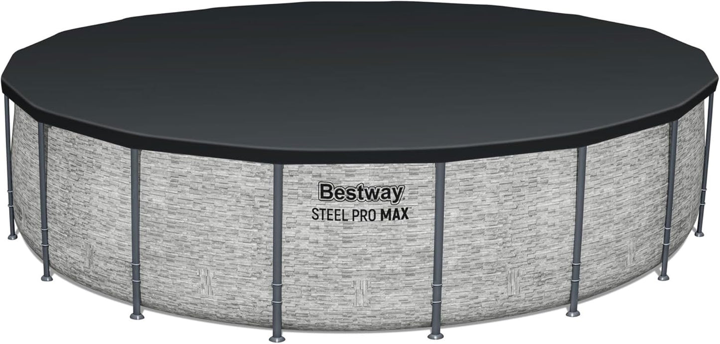Steel Pro MAX 14 Foot x 48 Inch Round Metal Frame Above Ground Outdoor Swimming Pool Set with 1,000 Filter Pump, Ladder, and Cover, Gray