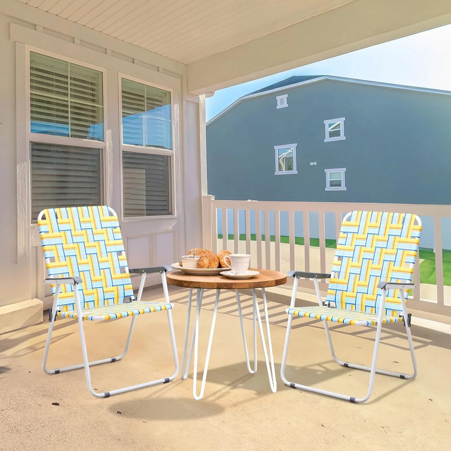 VINGLI Patio Lawn Webbed Folding Chairs Set of 2, Outdoor Beach Portable Lawn Chair Camping Chair Beach Chair