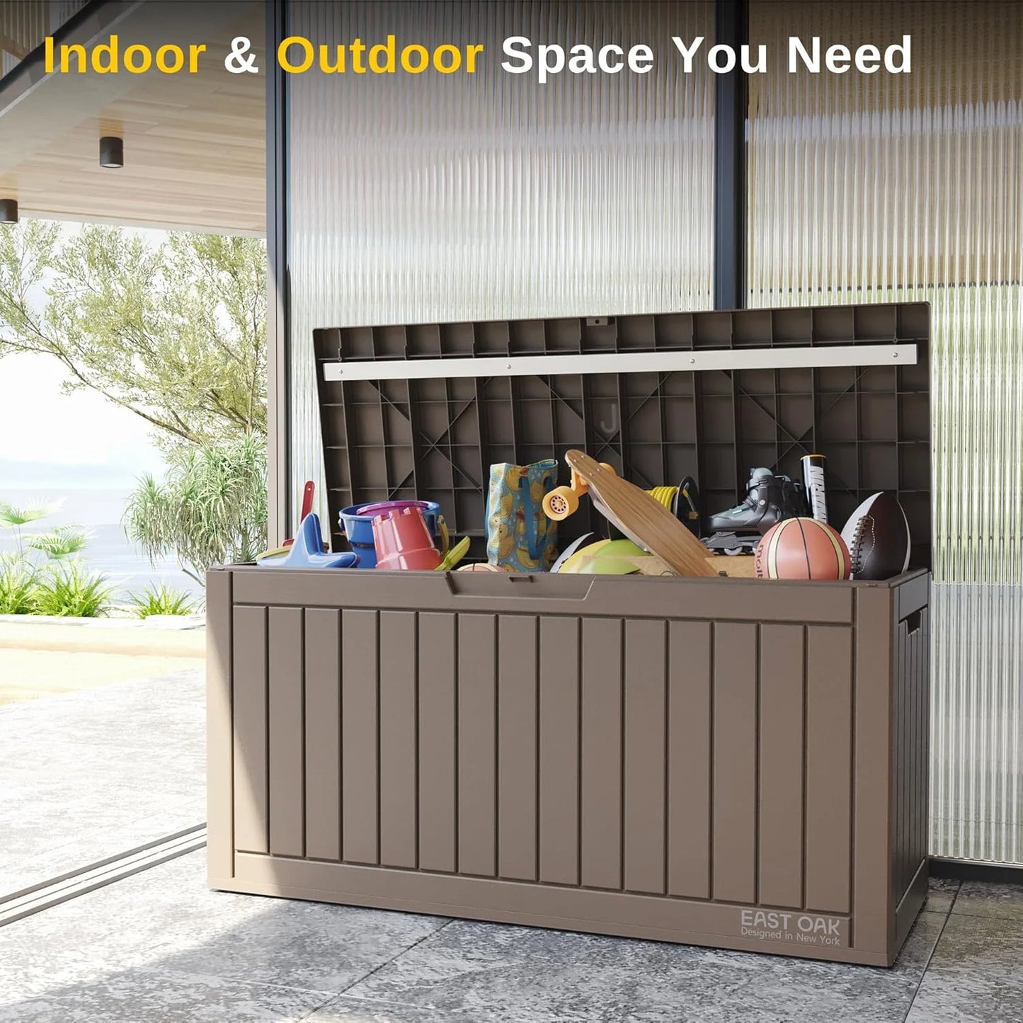 EAST OAK Outdoor Storage Box, 60 Gallon Deck Box Indoor and Outdoor Use, Waterproof Resin Storage Bin