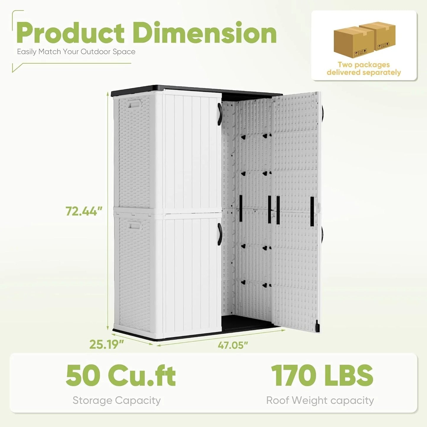 Devoko Outdoor Storage Cabinet 26 Cu Ft with Lockable Doors, Horizontal Storage Shed Waterproof Patio Tools Storage Box