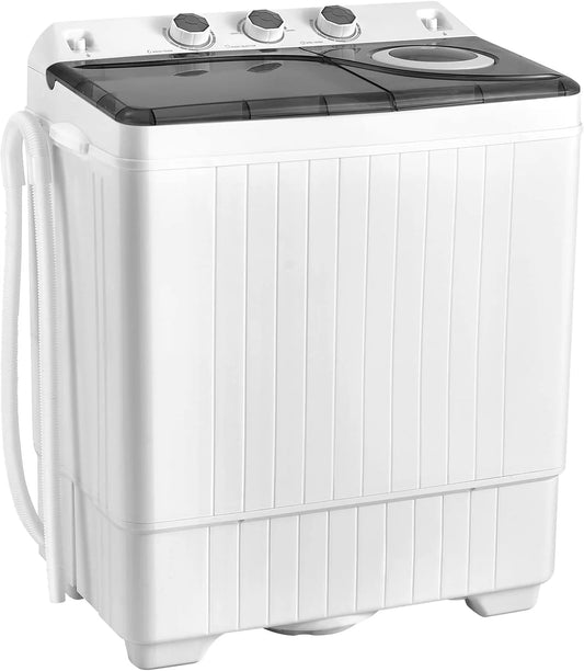 COSTWAY Double Tub 26 lb Capacity Laundry 18 lb 8 lb Spin Combo with Timer Knob Built-in Drain Pump Small Portable Washing Machine