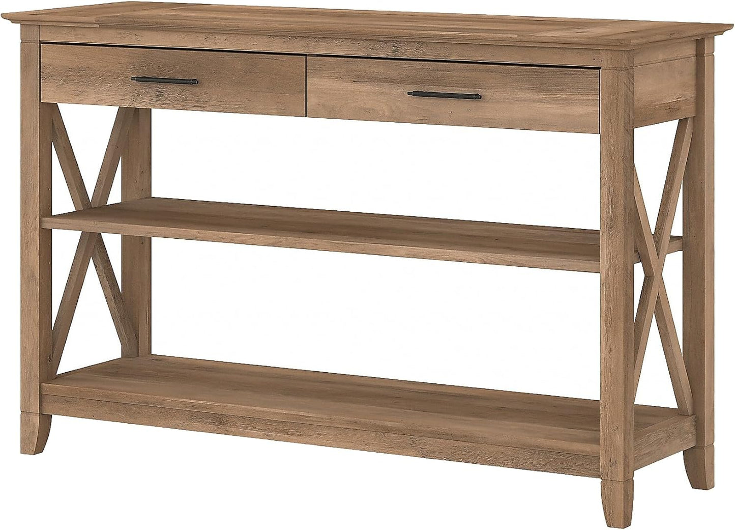 Key West Console Table with Drawers and Shelves in Linen White Oak