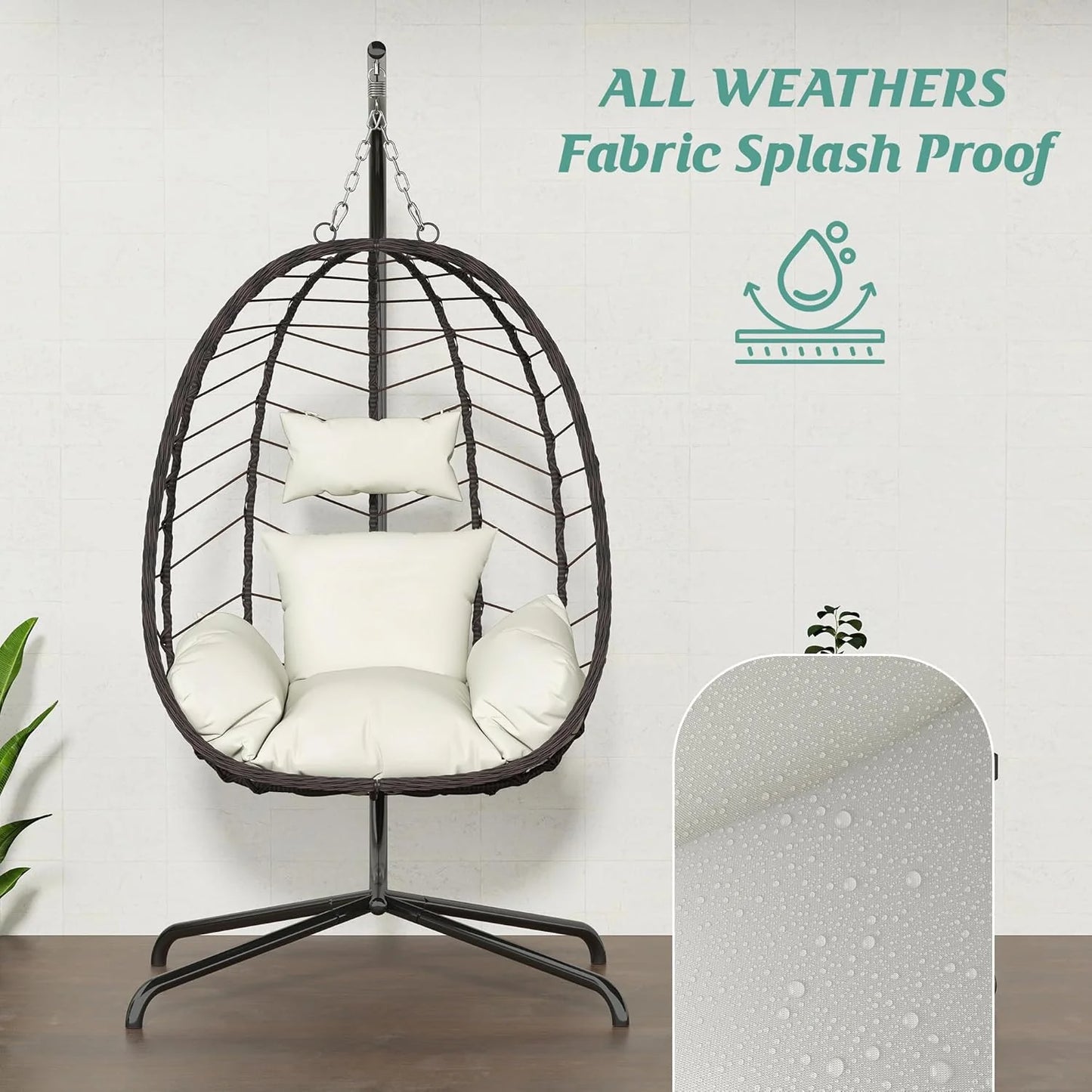 Hanging Egg Chair with Stand, Swinging Egg Chair Outdoor Indoor, Hanging Basket Chair with Cushion, Patio Wicker Hammock Chair 350lbs Capacity for Bedroom, Balcony, Backyard, Garden (Grey)