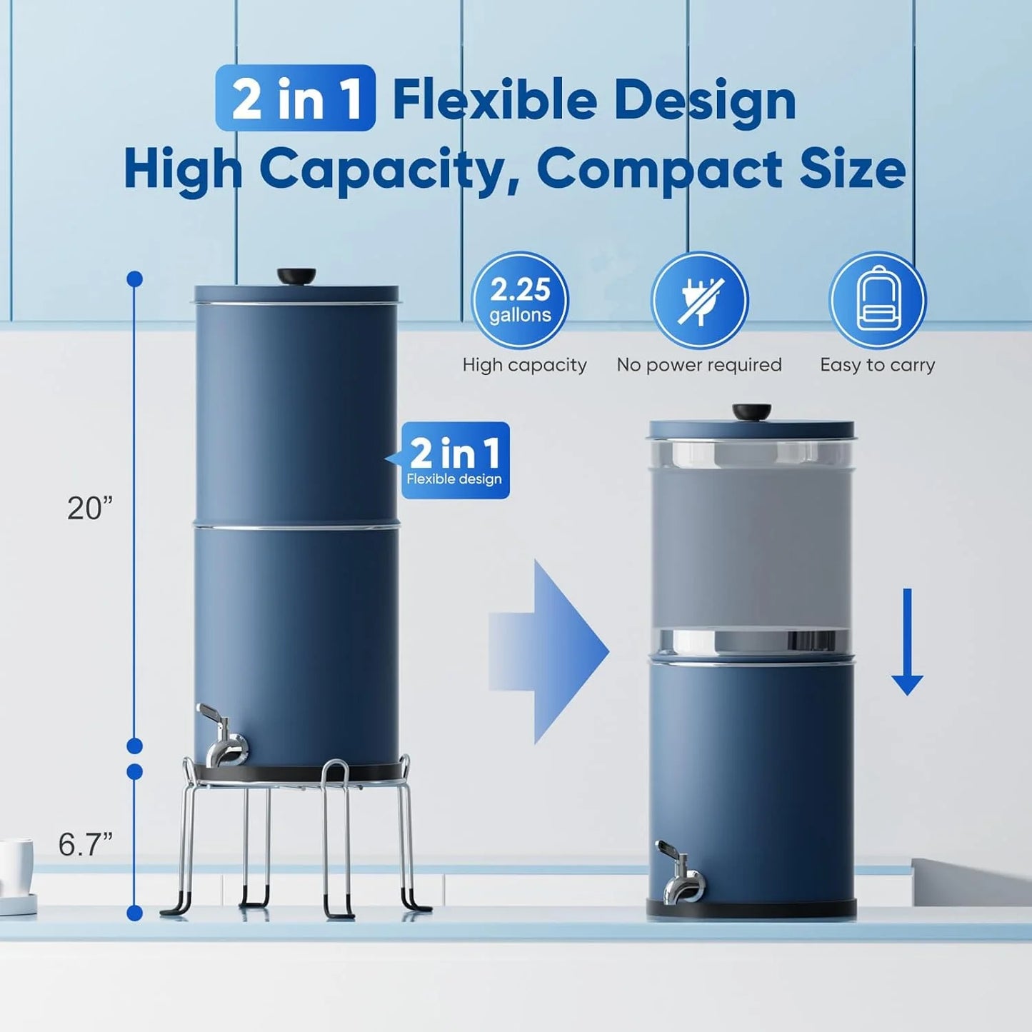 Purewell three-stage 0.01μm ultrafiltration gravity water filtration system 304