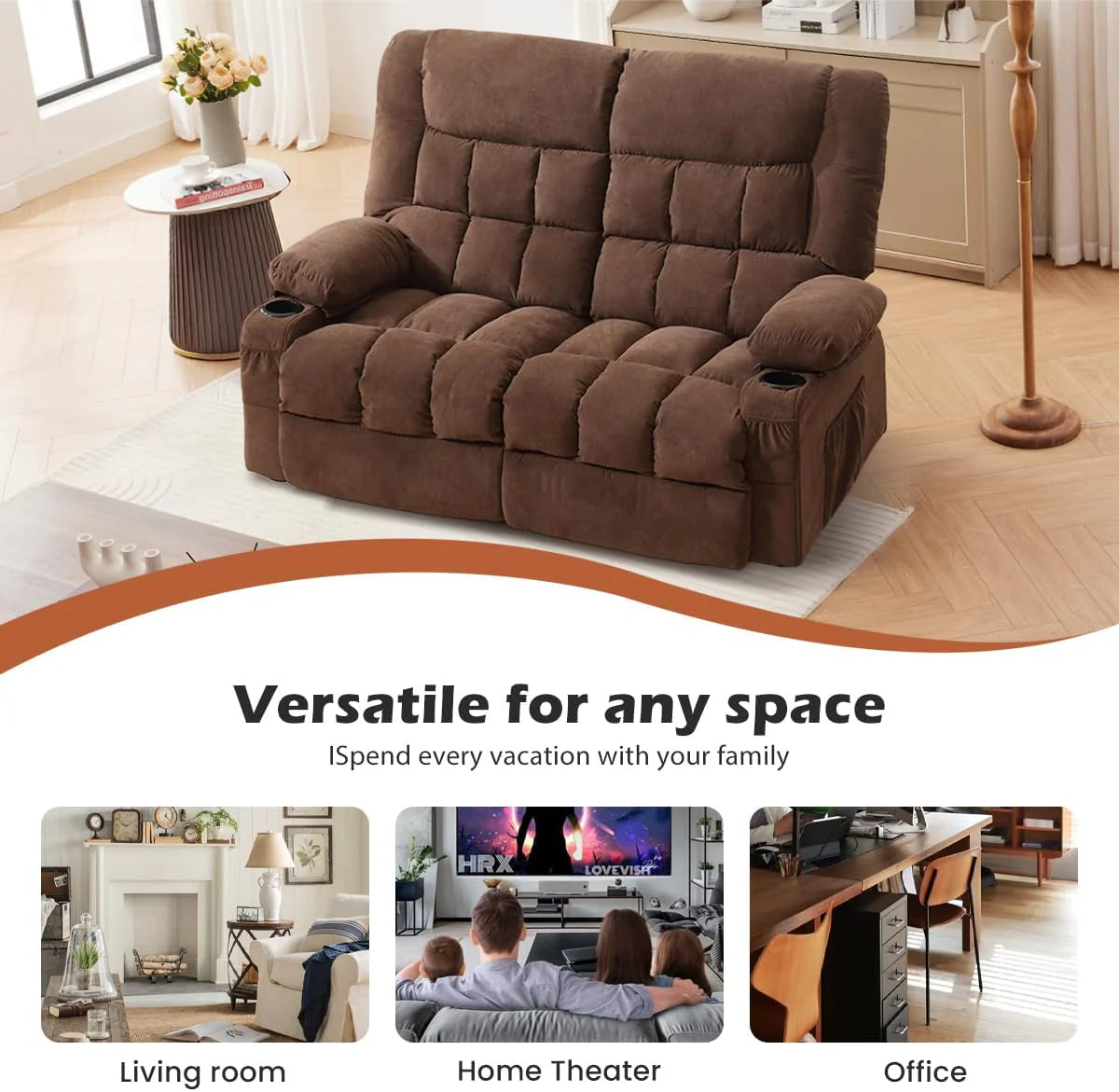 Recliner Loveseat with Cup Holders for Living Room