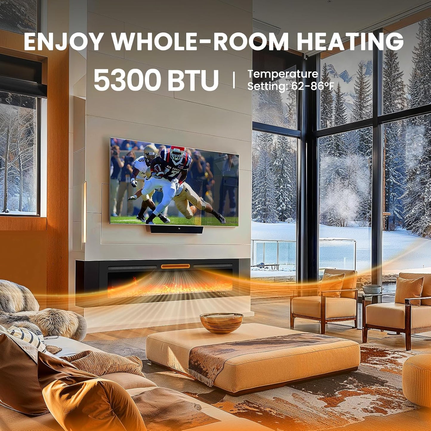 50" Smart Electric Fireplace 5300 BTU Heat Output, Ultra-Slim Wall-Mount or Built-In Electric Fireplace