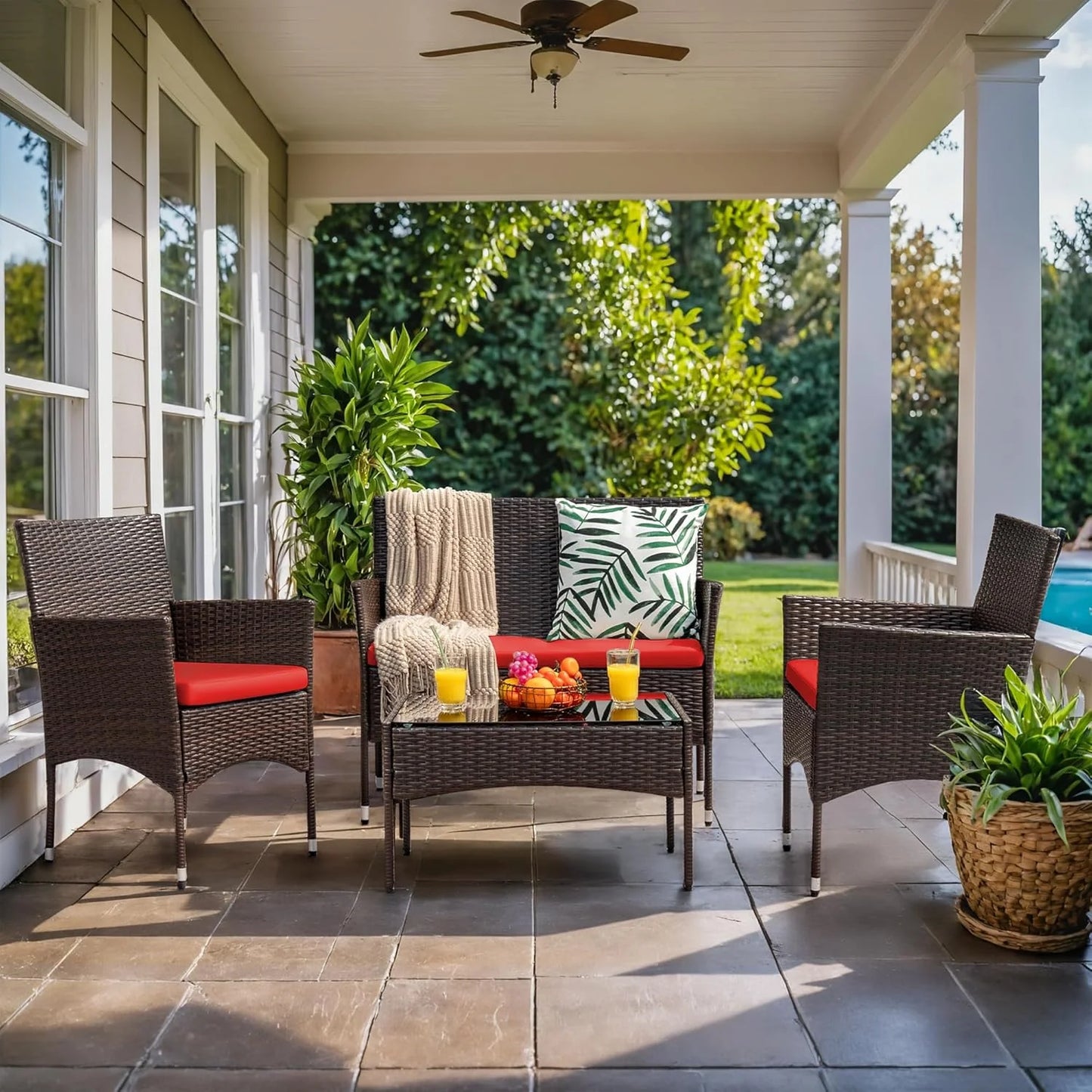 4 piece outdoor patio furniture set rattan chair wicker set