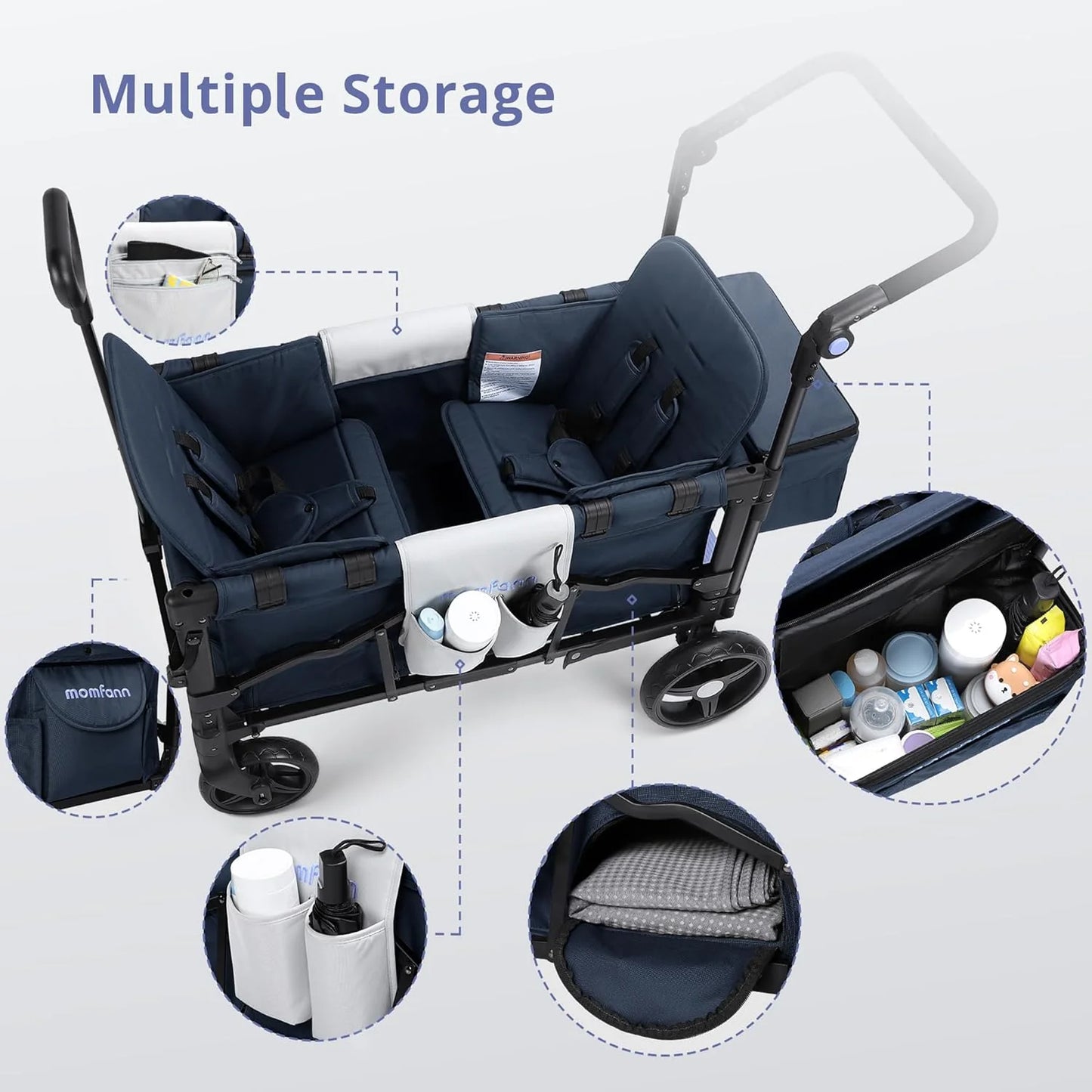 Stroller Wagon for Kids, Wagon Stroller Toddlers 2 Seaters, All-Terrain Baby Wagon Outdoor with Canopy, Parent Organizer, Adjustable Handle & Pull Bar for Infants and Toddlers, Gray