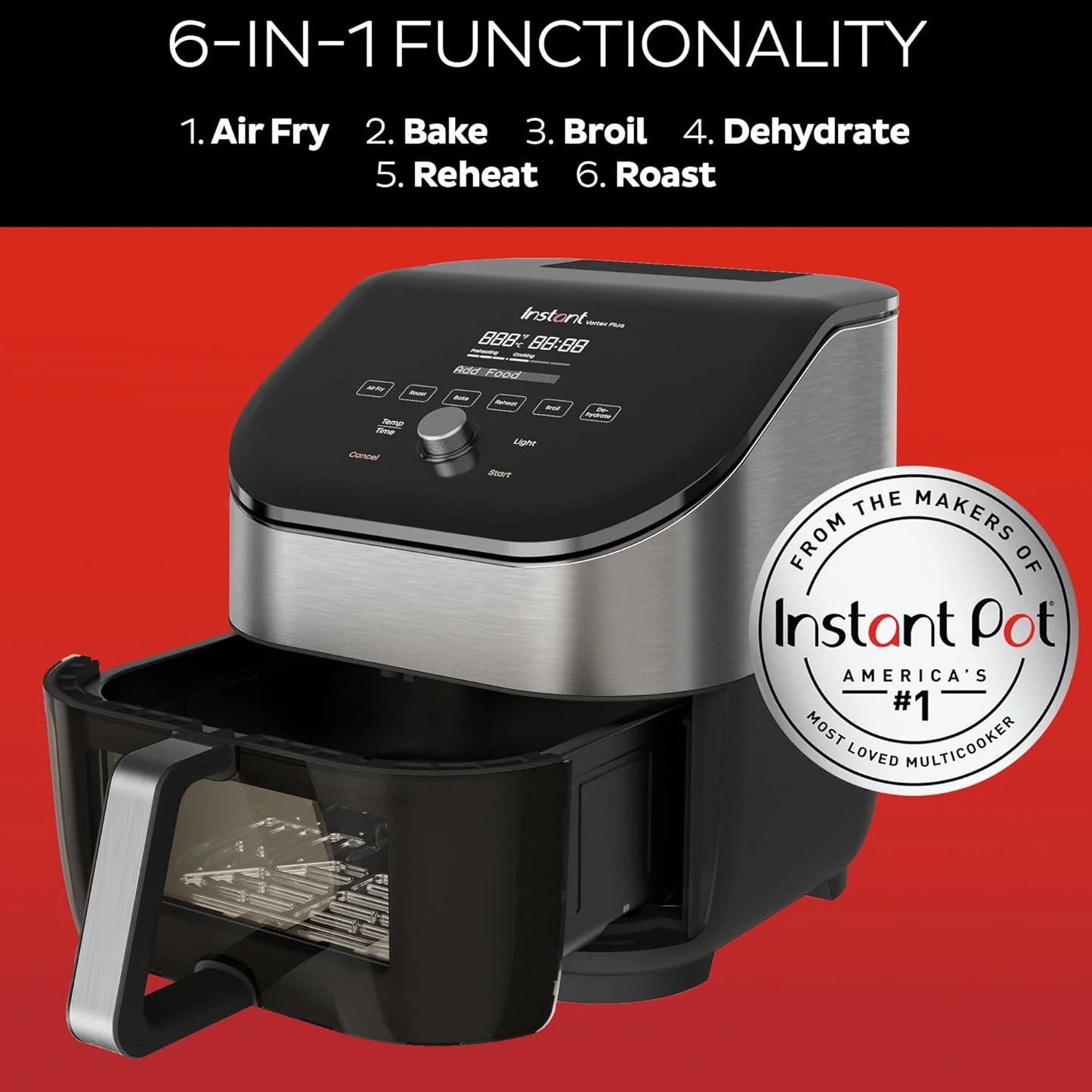 Instant Pot Vortex Plus 6QT Air Fryer with Odor Removal Technology, 6-in-1 Function