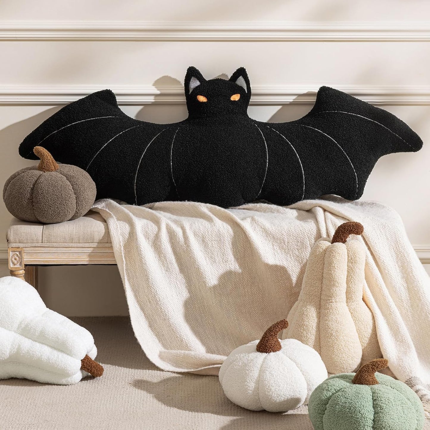 Bat Shaped Throw Pillow Teddy Fleece Embroidery Pillow