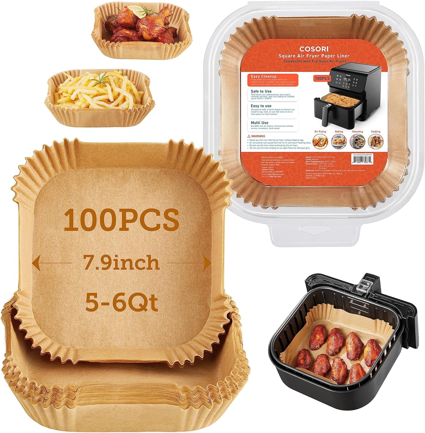 COSORI Air Fryer 9-in-1, Compact & Large 6-Qt, Fast Turbo Modes, 90–450°F Precise Heat for Even Results, Up to 95% Less Oil*, Roast, Bake, Dry, Reheat, Frozen, Broil, Proof, 120V, TurboBlaze, Grey