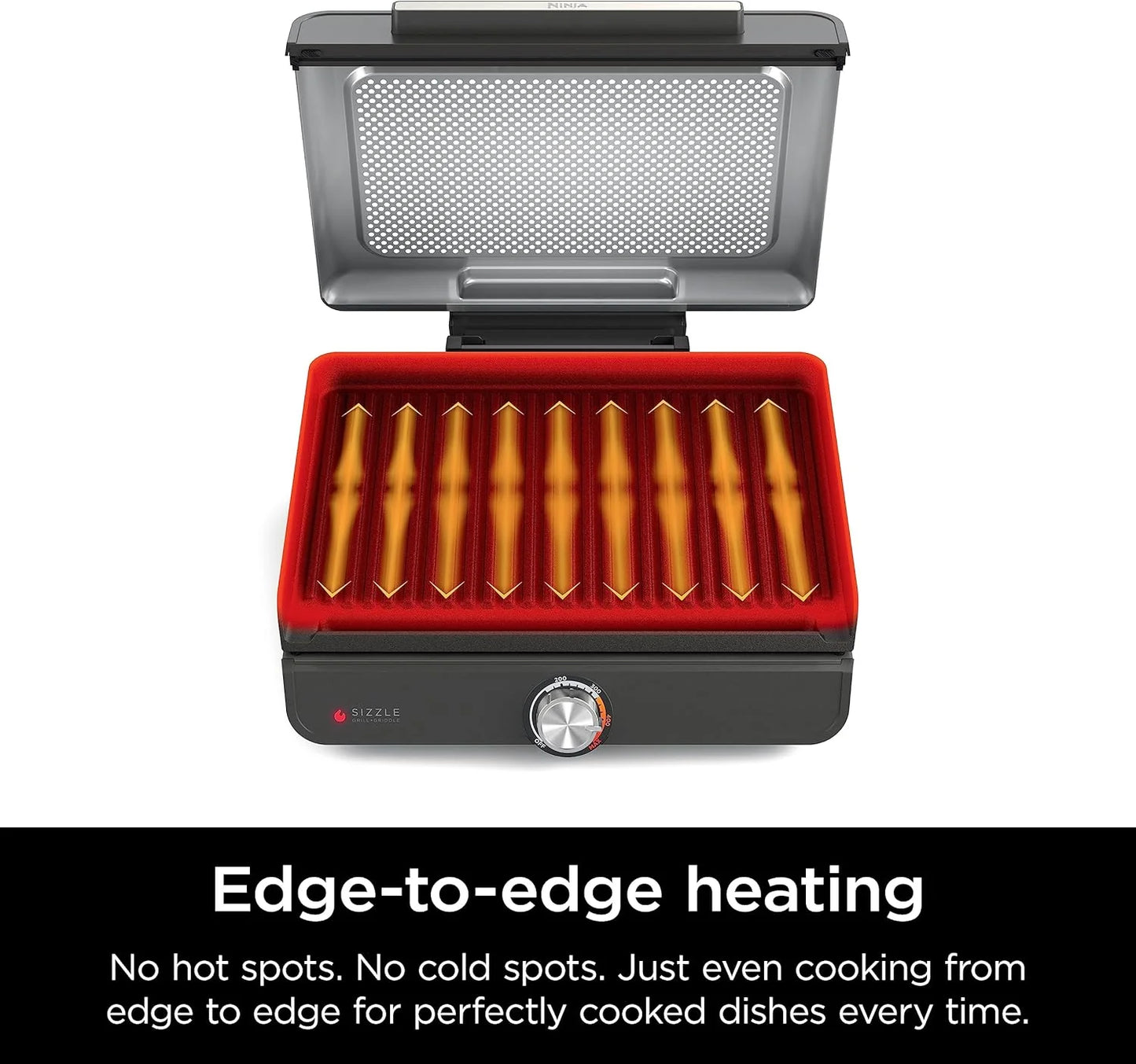 Griddle and Indoor Grill, 14’’, Electric Grill, For Steak, Burgers, Salmon, Veggies, and More, Pancake Griddle, Nonstick, Dishwasher Safe, 500F, Even Cooking, Silver, GR101