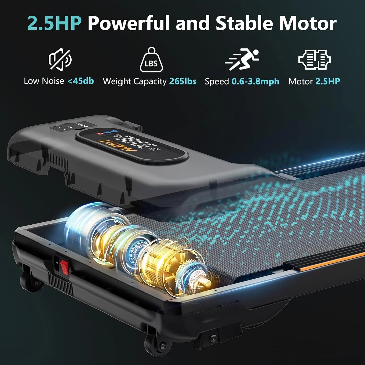 2.5 HP Portable Treadmill with Inclined Walking Pad, Panel and Remote, 4-in-1 Walking Treadmill, 265 lb Capacity