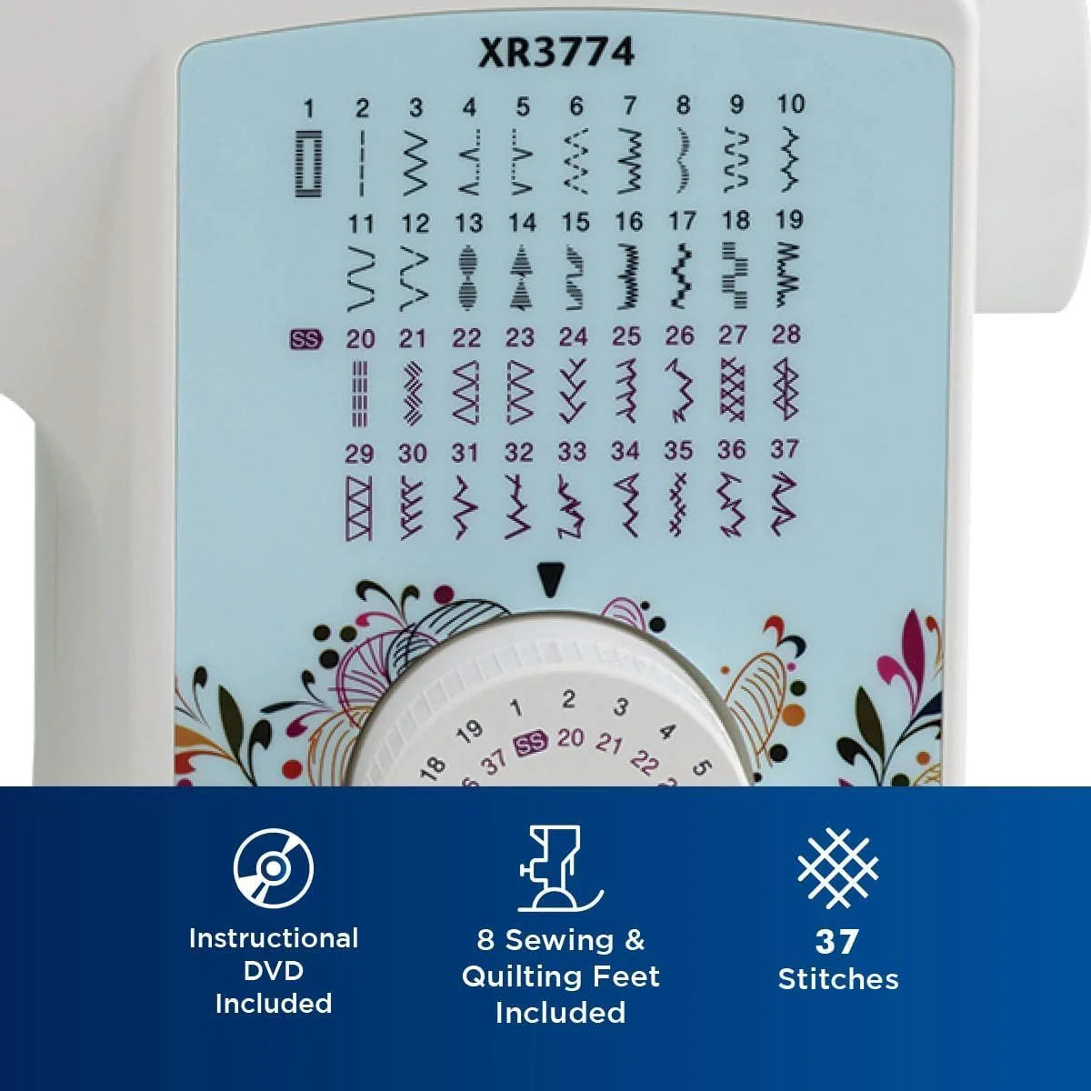 Sewing and Quilting Machine, XR3774, 37 Built-in Stitches, Includes 8 Sewing Feet