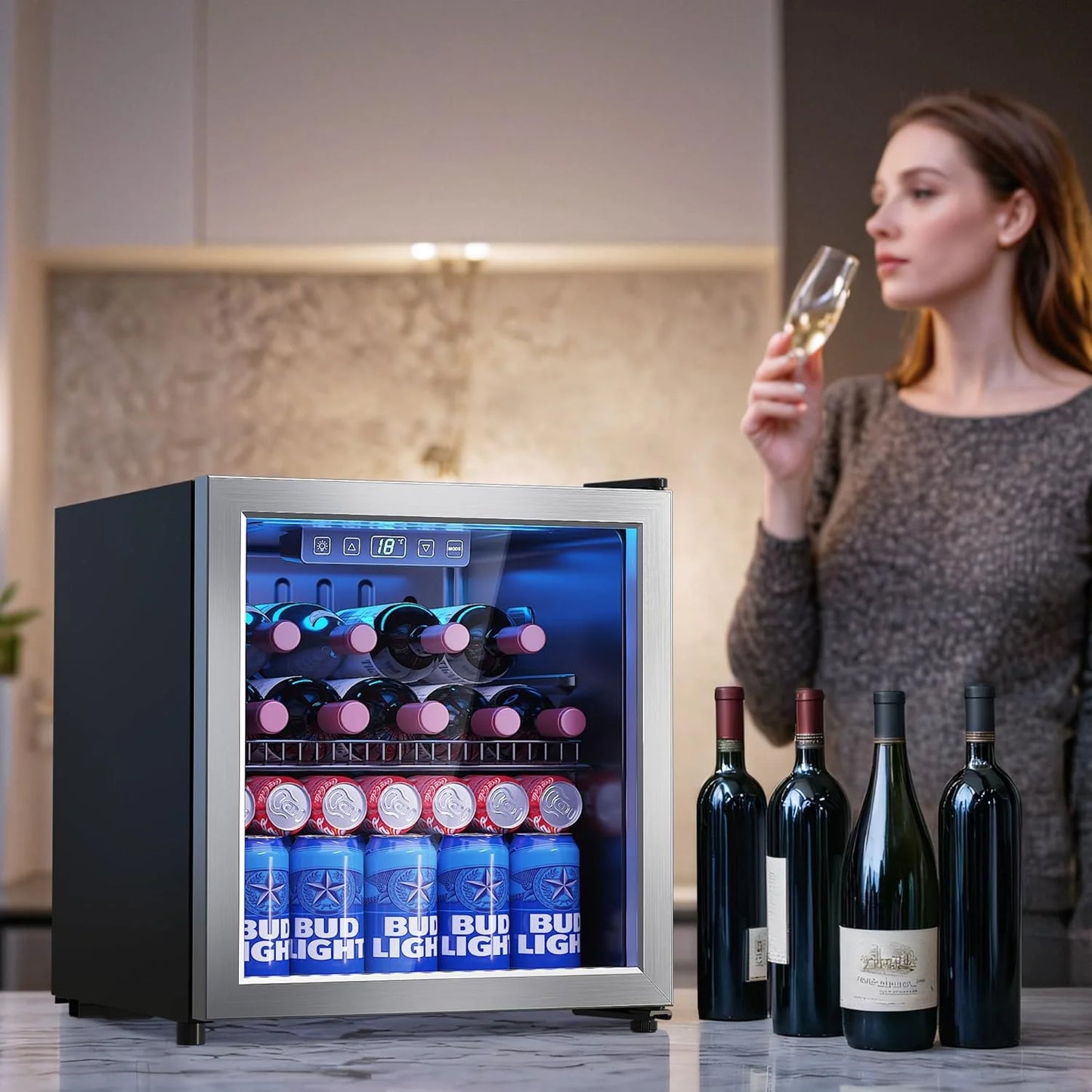 Beverage Refrigerator Cooler-120 Cans Freestanding Mini Fridge Cooler with Glass Door, Adjustable Shelves & Digital Temperature Display for Soda, Wine or Beer (Black, 3.2 Cu.Ft)