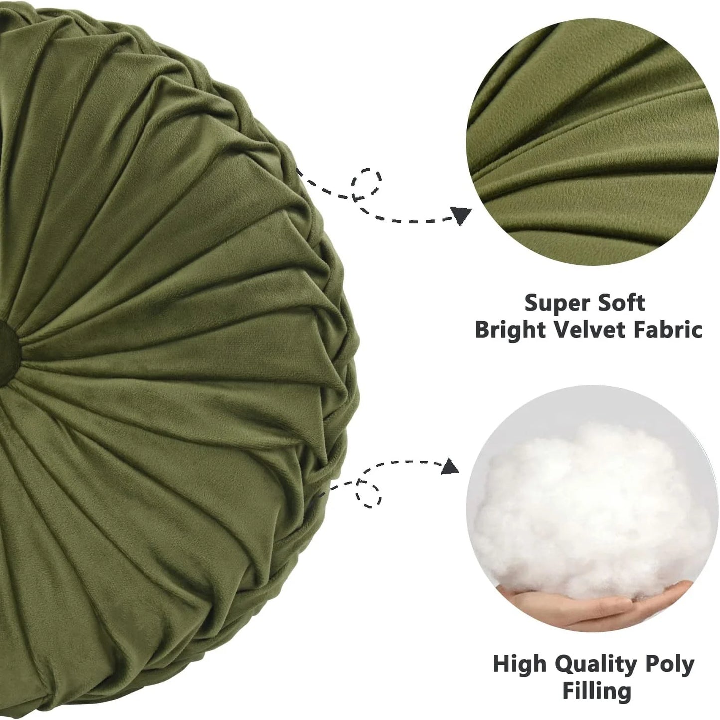 Set of 2 Decorative Round Pleated Throw Pillows