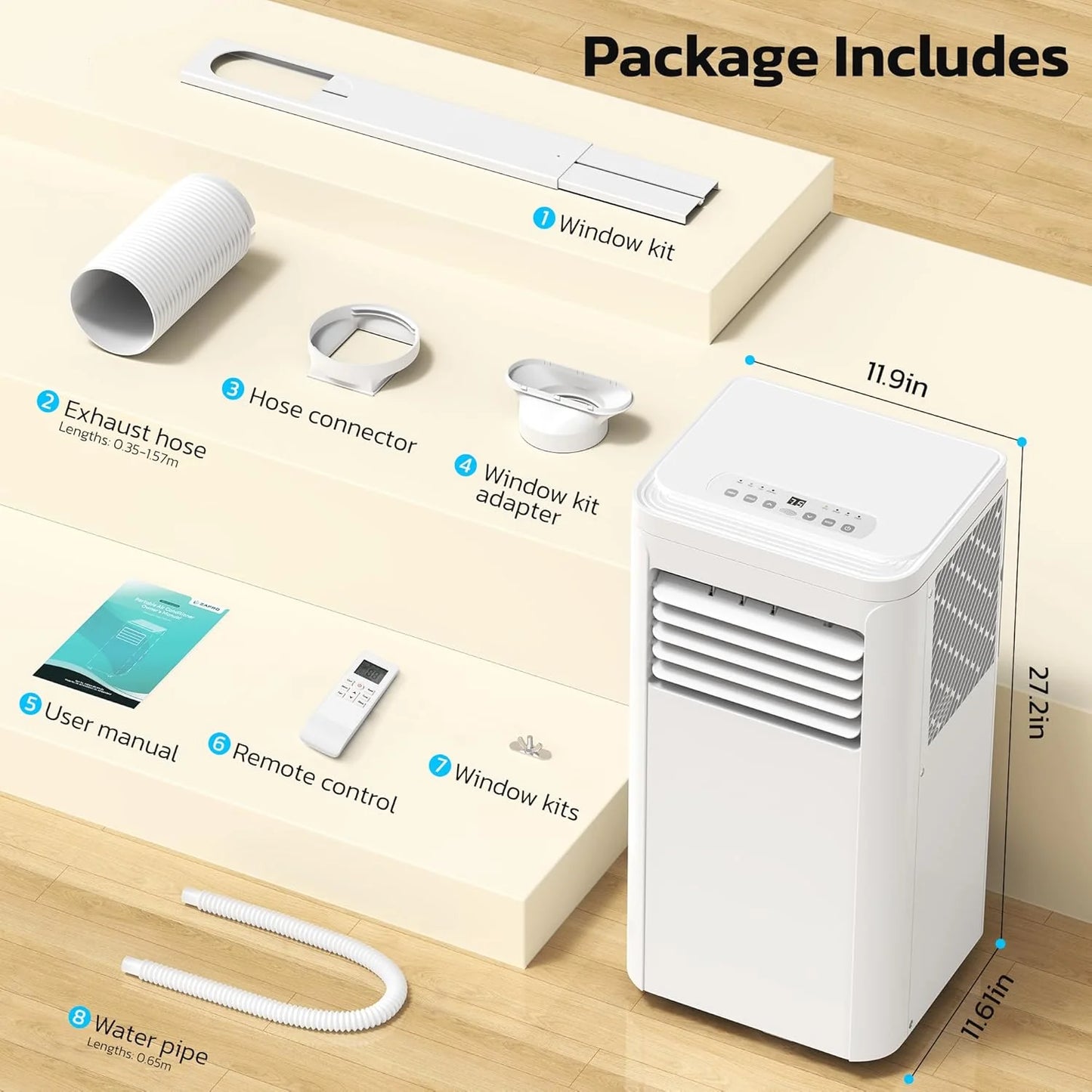 ZAFRO 8,000 BTU Portable Air Conditioners, 4 Modes Portable AC Unit with Fast Cooling/Energy Efficient/Remote/24Hrs Timer for Bedroom/Dorms/Indoor Rooms, White