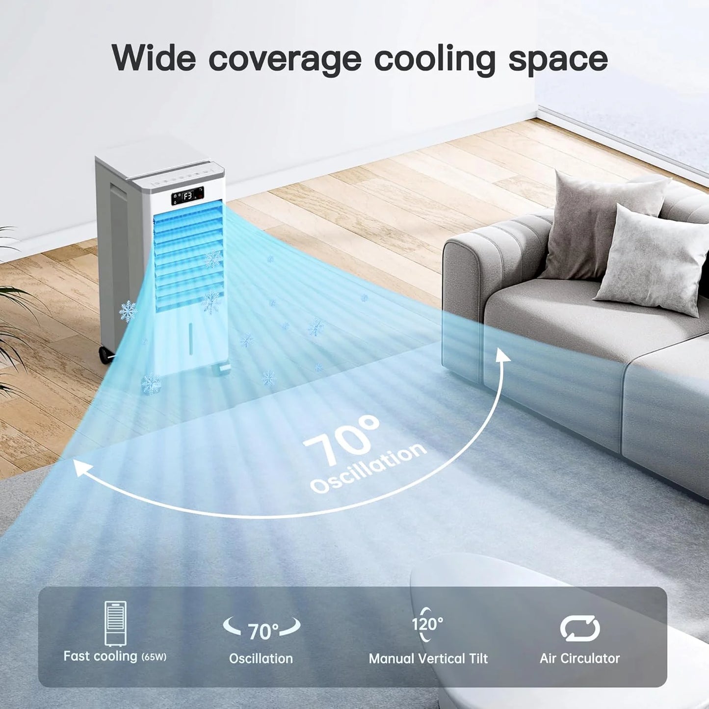 Windowless Portable Air Conditioners, Evaporative Air Cooler w/3 Modes & 3 Speeds, 12H Timer for Smart Auto-off, 2-Gal Tank for 20H Cooling,16FT Remote,No Hose Needed,46db Swamp Cooler