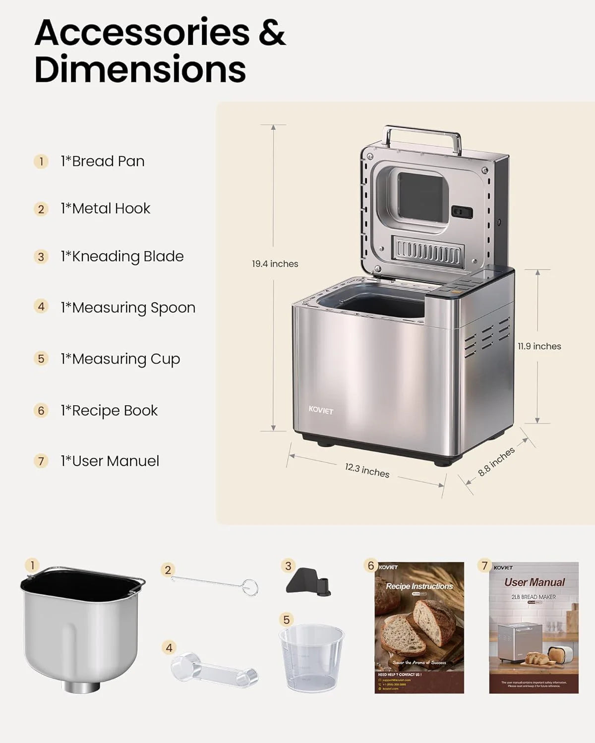 25-in-1 Bread Maker with Automatic Dual Dispenser, 2-Pound Stainless Steel Bread Maker